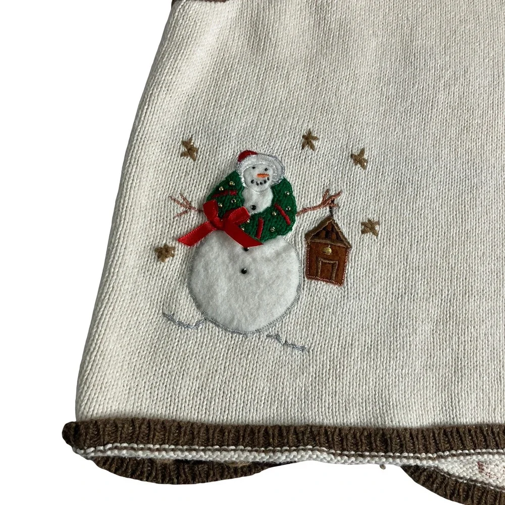 Vintage‎ Designers Originals Studio Joy Sweater Vest Womens L Cream Snowman Zip